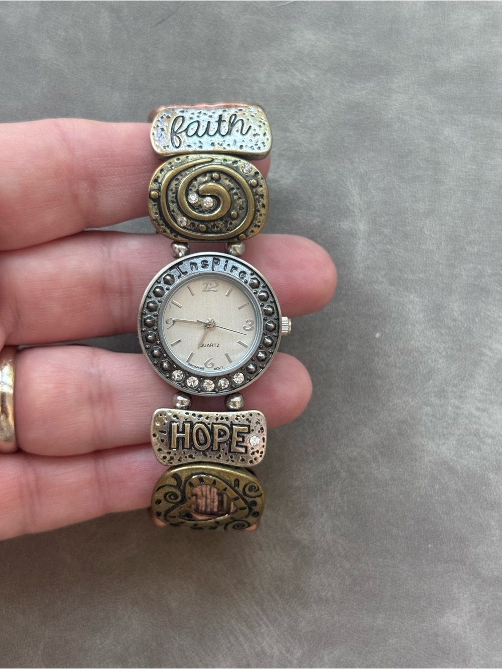 Faith Hope Inspirational Tri-Tone stretch Bracelet Watch
